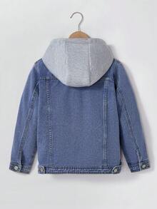 SHEIN Explorewe 青少年男孩破洞时尚休闲百搭街头复古牛仔夹克 - 中等水洗藍 - 查看 2