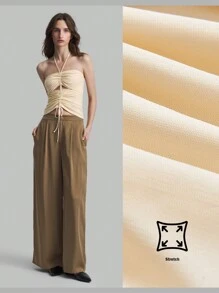 Ontre 女式黄色复古法式抽绳露背上衣，秋季 - 杏色 - 查看 1