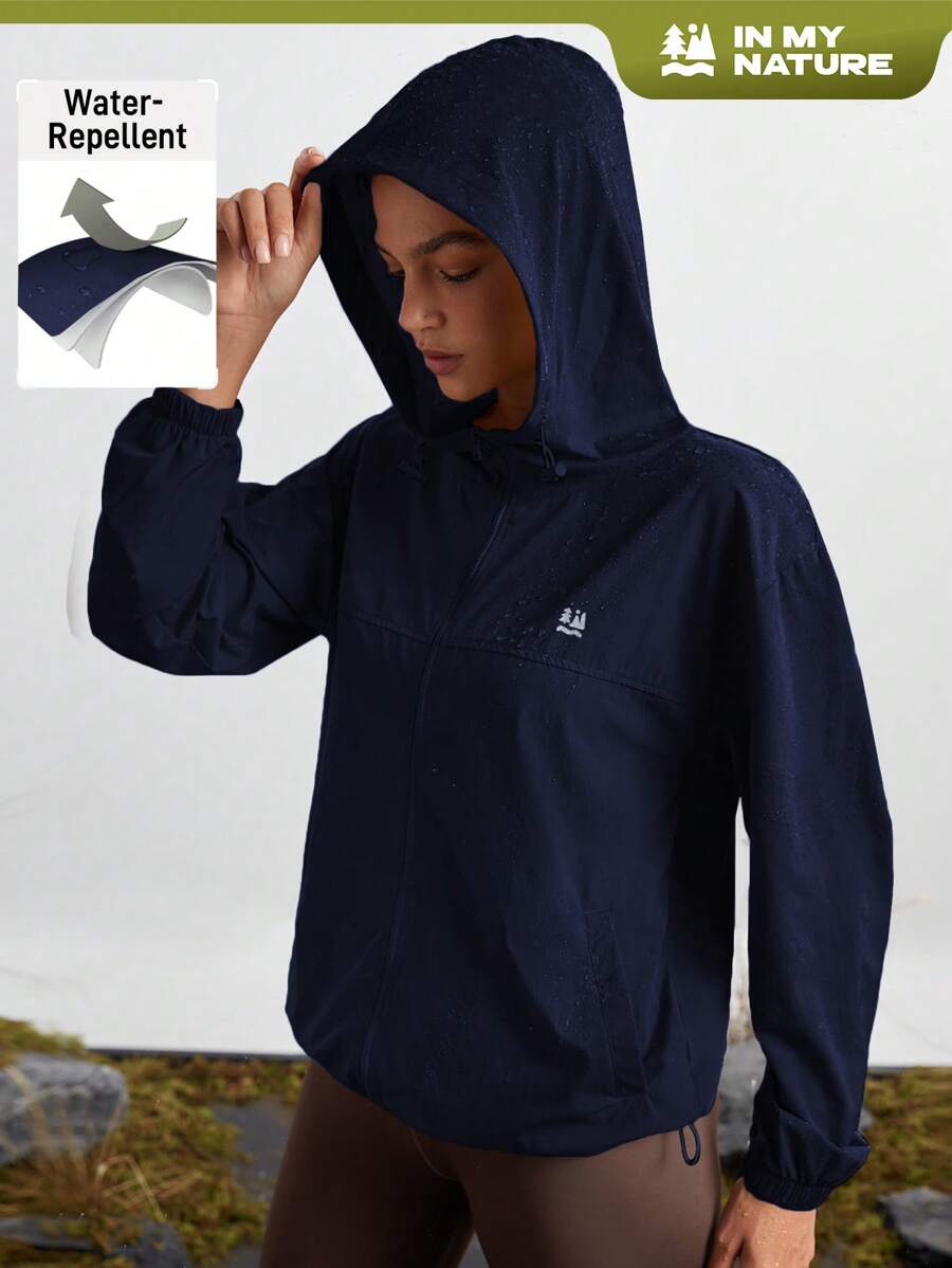 In My Nature Áo khoác ngoài trời dài tay in họa tiết cây xanh cho nữ - Xanh đậm - Xem 1