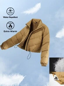 SHEIN Essnce 冬季女士纯色长袖拉链领休闲羽绒服