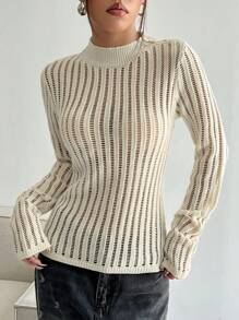 Flirla Women's Asymmetric Shoulder Long Sleeve Fitted Fashionable Knit Sweater For Autumn, Knit Pullover Fall Winter - Apricot - View 6