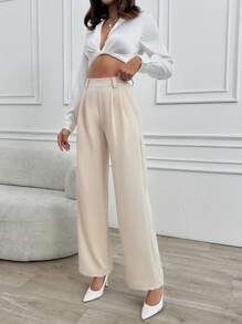 SHEIN Pantalon large taille haute couleur unie pour femmes
