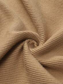 SHEIN Clasi Plus Size Solid Color V-Neck Heart Button Decor Slim Fit Cross Wrap Knitted Top - Camel - View 4