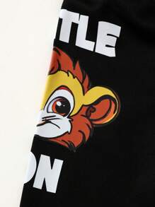 SHEIN Áo nỉ dài tay cổ tròn in chữ và hình chú sư tử nhỏ dễ thương và vui nhộn cho bé trai, trang phục thời trang - màu đen - Xem 6