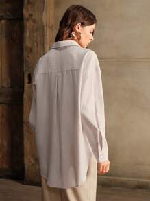 Anewsta Fashion Embroidered Urban Women Striped Shirt - Brown - View 2