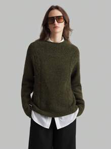 Ontre Women's 2025 Spring New Arrival Cozy Basic Solid Green Crew Neck Long Sleeve Casual Pullover Sweater