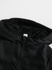 SHEIN Áo khoác nỉ trùm đầu thời trang thường ngày cho bé trai tuổi teen - màu đen - Xem 7