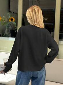 EURMUSE Woman Loose Fit Comfy Warm Rhinestones Detailed Sweater - Black - View 2