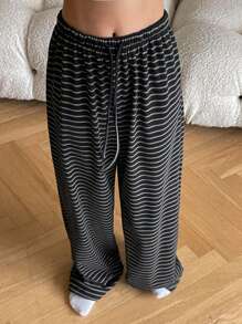 DAZY 保暖条纹宽松裤家居服、冬季睡衣 - 藏蓝色 - 查看 7