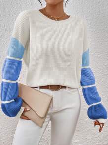 SHEIN Essnce Autumn/Winter Casual Contrast Color Dropped Shoulder Loose Knitted Sweater