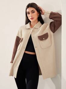 Mulvari Chaqueta casual de mujer con bloqueo de color, cuello vuelto y botones, adecuada para otoño e invierno