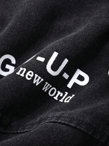 DAZY Chaqueta vaquera informal con estampado de letras para hombres, otoño - Gris Oscuro - Ver 7