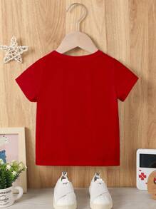 Camiseta básica de manga curta com estampa de Papai Noel e Cervo, Casual e Fashion, Fofa para Bebês do Sexo Masculino, Adequada para Festa de Natal