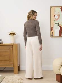 Aralina Luxe Marle Assymetric Stud Design Yarn Long Sleeve Knitted Cropped Sweater - Coffee Brown - View 3