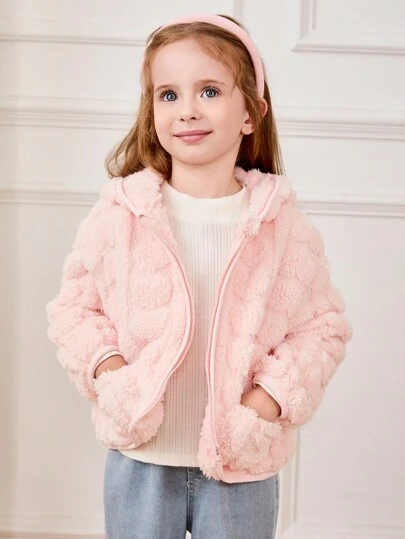 Cozy Pixies 年轻女孩连帽羊毛心形撞色休闲百搭厚开衫，冬季保暖，适合休闲外出、度假、休闲和学校场合