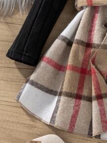 SHEIN Vintaside Kids 3pcs/Set Young Girls Plaid Print Lapel Waist Belt Vest Jacket, Ribbed Long Sleeve T-Shirt, And Leggings Outfit - Multicolor - View 6