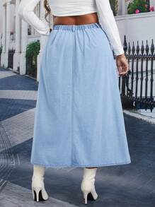 SHEIN Essnce Jupe en jean ample avec boutons devant et finition lavée