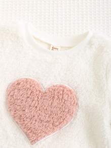 Cozy Pixies 女童冬季爱心刺绣蓬松上衣和裤子睡衣套装