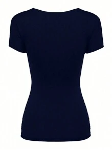 SHEIN Clasi Plus Size Short Sleeve Wrap T-Shirt - Navy Blue - View 2