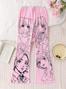 Tween Girls Fashionable Pink Print Flared Leggings - Pink - View 1