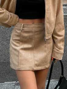 Forever 21 Women Casual Solid Color A-Line Skirt, Autumn - Apricot - View 8