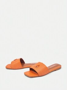 Styleloop 女士方头舒适编织休闲平底凉鞋 - 橘色 - 查看 4