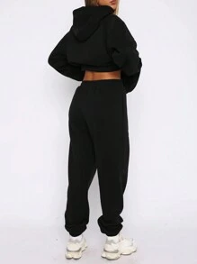 Set Of 2: Casual Couple Bear Print Pants Set, Long Sleeve Sweatshirt And Jogging Pants Set, For Her - Black - View 2