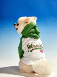 PETSIN 1 pieza Sudadera con capucha de forro polar con bloque de color e impresión de letra vintage para perros - Multicolor - Ver 2