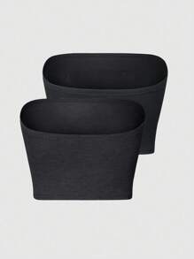 SHEIN Unity 2 件套女士纯色短款吊带背心，性感夏季 - 黑色 - 查看 2