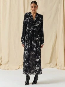 COSMINA Autumn/Winter Women All-Over Print V-Neck Long Sleeve Long Dress