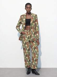 Maija Women's Notched Collar Allover Print Long Sleeve Casual Blazer Jacket