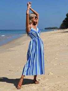 RueChic Striped Print Cami Dress - Blue - View 3