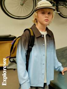 SHEIN Tween Boys Autumn Casual Loose Long Sleeve Gradient Color Shirt - Blue - View 9