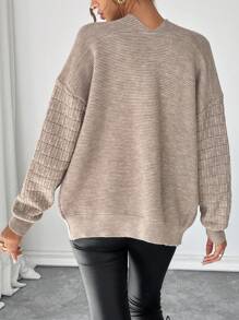 SHEIN LUNE 女式纯色落肩长袖开衫，适合秋冬季 - 卡其色 - 查看 2
