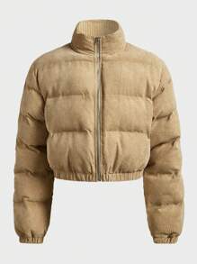 FeverCity Men's Casual Zipper Stand Collar Padded Coat For Outdoor, Winter