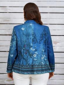 Áo khoác in hoa EMERY ROSE Plus Fall Clothes có hàng khuy đôi - Màu xanh hải quân - Xem 2