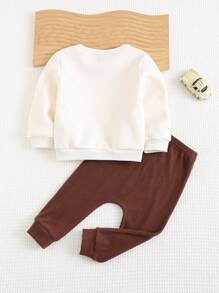 Cozy Pixies 2pcs Baby Boy Letter Print Knitted Soft Crew Neck Long Sleeve Sweater And Elastic Waist Pants Set