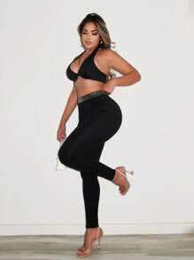 Zolique Quần legging đen trang trí thắt lưng kim loại cho nữ - màu đen - Xem 1