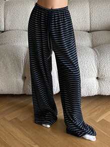 DAZY 保暖条纹宽松裤家居服、冬季睡衣 - 藏蓝色 - 查看 4