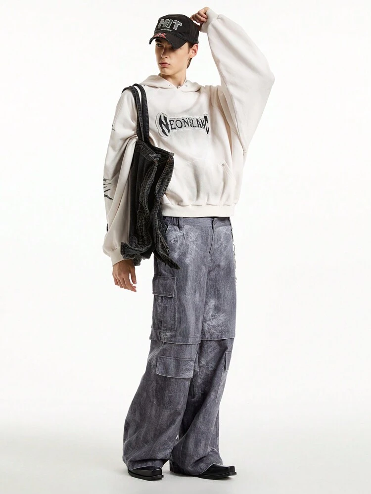 Men's Woven Letter Pocket Cargo Pants