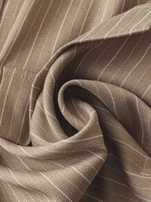 SHEIN Clasi Áo khoác vest nữ cổ phẳng kẻ sọc tay viền vest đi làm thường ngày, mùa thu - Cà phê nâu - Xem 4