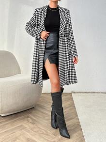 RueChic Black & White Houndstooth A-Line Pleated Button-Up Jacket - Black and White - View 1
