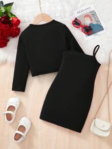 SHEIN Casaco aberto jovem elegante e da moda em cor sólida com vestido de alças