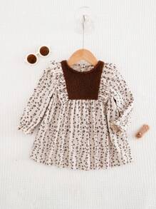 Cozy Pixies Baby Girl Polka Dot Contrast Color Ruffle Trim Waist Dress