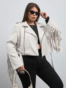 RueChic Plus Women's Beige Suede Cowboy Jacket - Beige - View 3