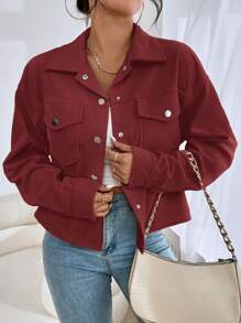 Muchica Solid Color Front Button Pocket Casual Long Sleeve Jacket