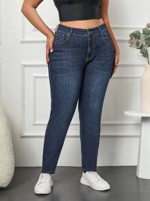 EURMUSE 98%Cotton Plus High Waist Skinny Jeans - Blue - View 3