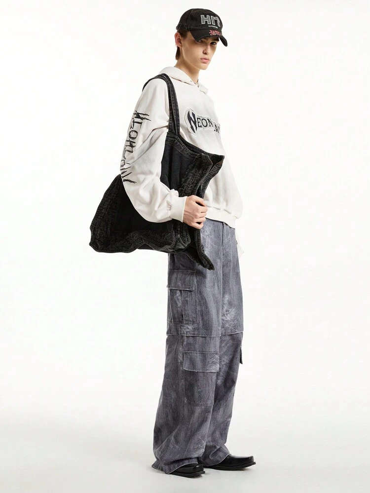 Men's Woven Letter Pocket Cargo Pants
