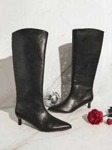 SHUZIA 套脚尖头高跟过膝长靴，营造假日度假氛围，适合夏季、春季、春假、复活节和圣诞节穿着。 - 黑色 - 查看 6