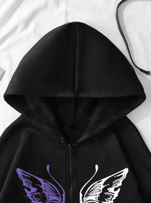 INAWLY 大码拼色长袖蝴蝶印花连帽衫，适合冬季